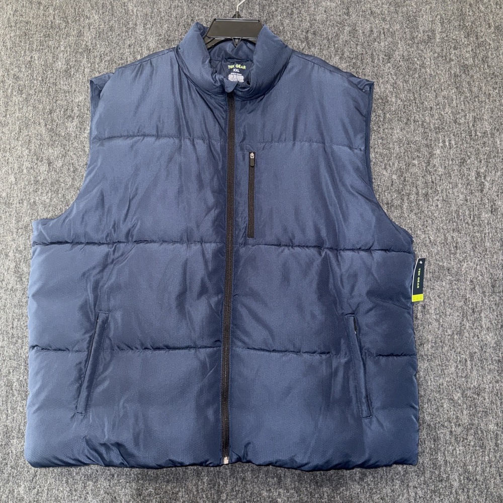 Tek Gear Insulated Vest Mens Blue‎ Full Zip Water Repellent Pocket 2XL Outdoor